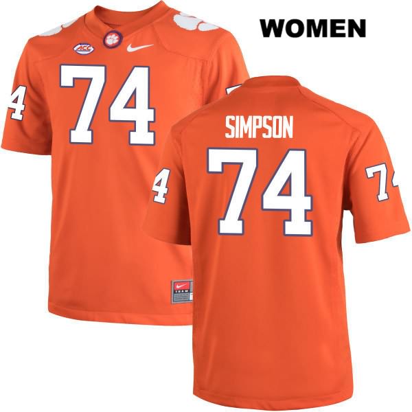 Women's Clemson Tigers #74 John Simpson Stitched Orange Authentic Nike NCAA College Football Jersey TRN2646YG